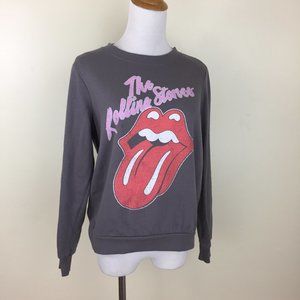 THE ROLLING STONES Gray Pink Red Lip Logo Print Fleece Lined Sweatshirt Shirt